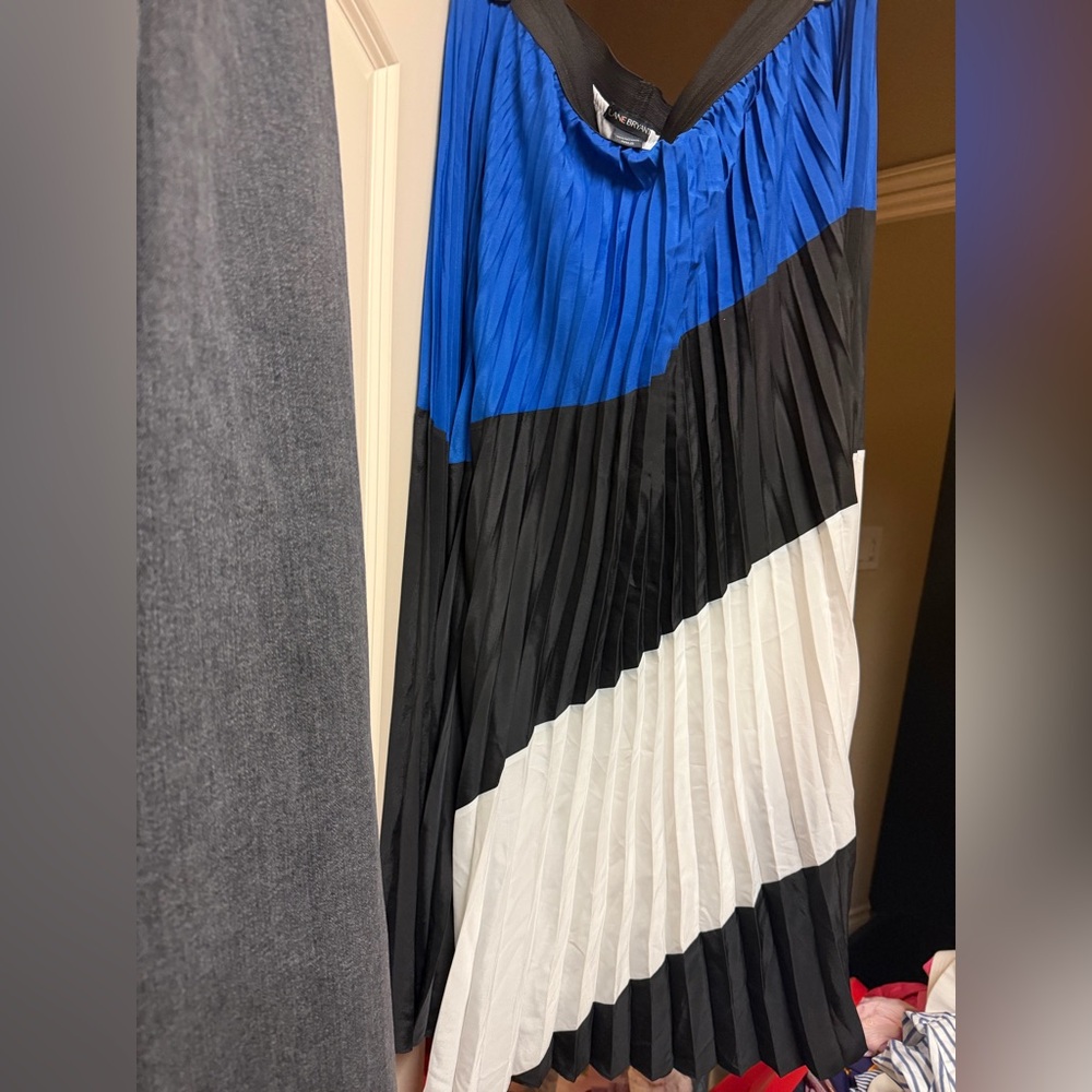 Lane Bryant Pleated Colorblock Midi Skirt - Blue/Black/White